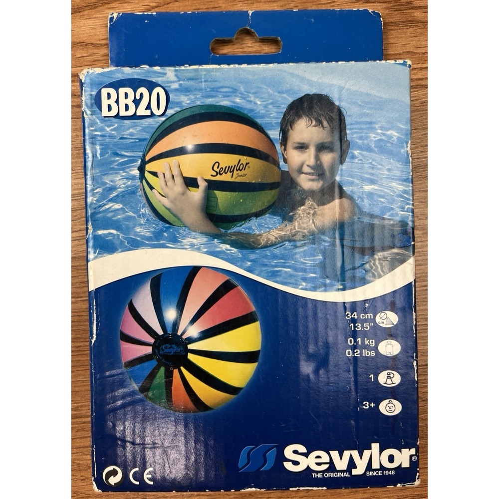 Vintage Sevylor BB20 20" Inflatable Beach Ball Rainbow Striped NEW in Package